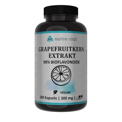 NATIVE VITAL Grapefruit Extrakt 180 Kapseln 98% Flavonoide Vegan 300mg Halal
