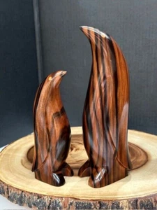 Vintage Solid Wood Penguin LOT of 2 Sculpture- Emperer Penguin - Wood Sculpture - Picture 1 of 21