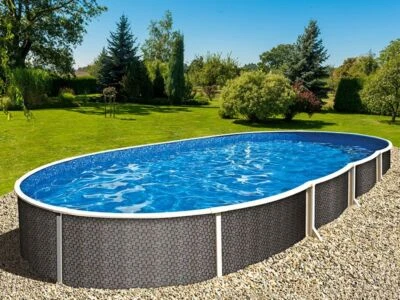 Swimmingpool Stahlwandpool Pool Rattanoptik 5,5 x 3,7 x 1,2 m Oval Poolfolie - Bild 1 von 4