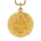 14K Yellow Gold Round Reversible Saint Benedict Medal Necklace Charm Pendant