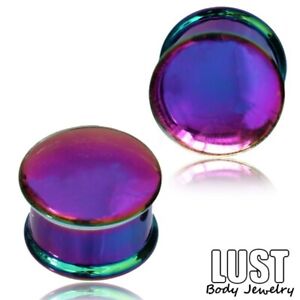 LUST ~ 2g (6mm) PAIR ~ Handcrafted Abalone Colored Mirror Glass Plug Tunnel