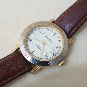 HUGO MAXX Analog Quartz Watch Cream Dial Brown Leather Band...NEW BATTERY - Picture 1 of 9