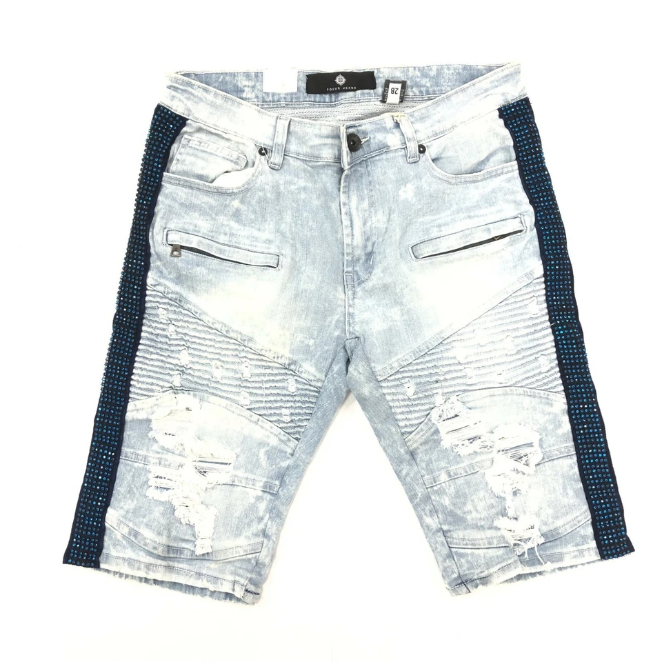 Nuevos Pantalones Cortos Para Hombre Focus Azul Piedra Rayas Moto Destruidos Talla 34 ¡Nuevos! Foto 1 de 1