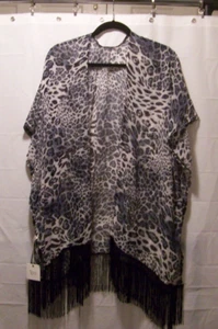 Time Place Occasion Women's Cover Up Cheetah Pattern With Fringe - Picture 1 of 5