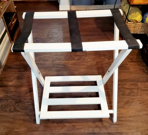 White Wood Folding Rack with Shelf Stand Luggage Suitcase Holder Hotel Valet Cover