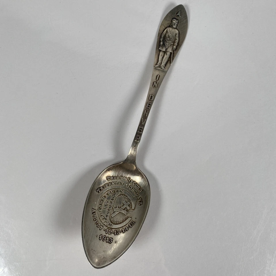 Antigua cuchara de plata esterlina Denver trienal trigésimo segundo cónclave 1913 Foto 1 de 4