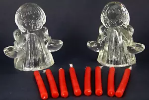 Angel Candle Holders Clear Glass 4" x 4" Red Candles 4" Included VTG - Picture 1 of 5