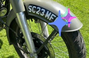 STICK ON NUMBER PLATE CURVED FRONT ONLY X 2  MOTORBIKE STICKER LETTERS NUMBERS - Picture 1 of 20