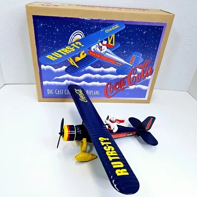 Coca Cola Biplane Die Cast Metal Collectible Ertl 1995 Airplane Polar Bear & Cub - Image 1 of 4