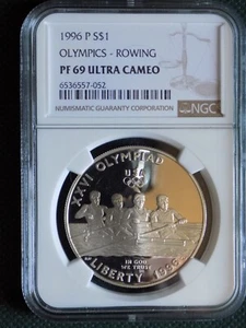 1996-P Rowing Olympic Silver Commemorative Dollar PR69 ULTRA CAMEO - Picture 1 of 2