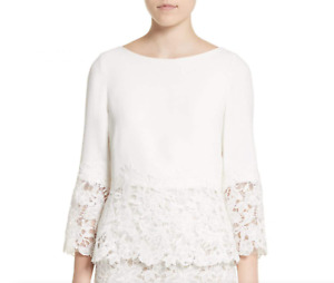 MONIQUE LHUILLIER White Crepe Lace Blouse Top L93412 Woman's Size 12