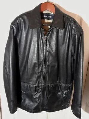 Dockers Men's Black Leather, Quilt Lined, Zip Up Men's Bomber Jacket, Sz. L - Image 1 of 4