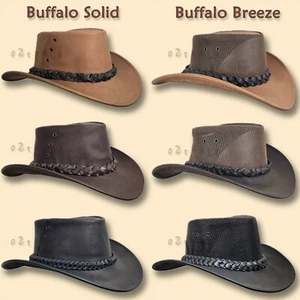 【oZtrALa】 Hat BUFFALO Leather Cowboy Western Jacaru Men Women AUSTRALIAN Outback - Picture 1 of 16