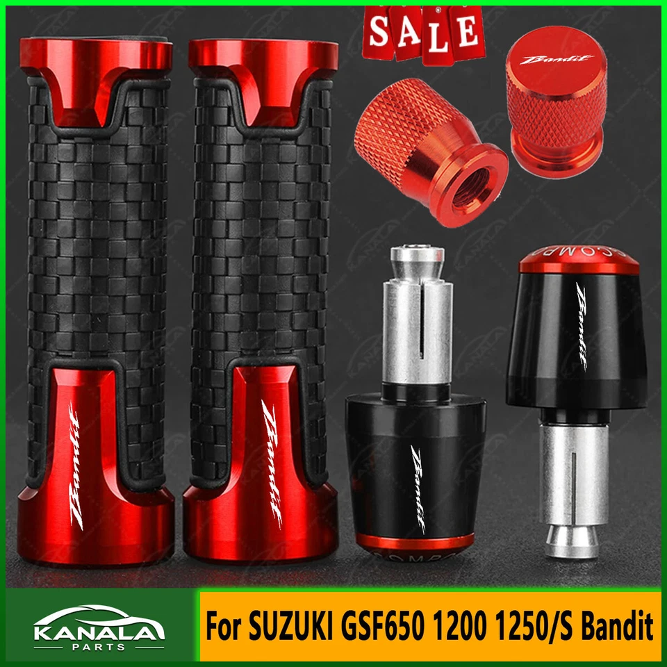 Handlebar Hand Grips Set Tire Valve Cover For SUZUKI GSF650 1200 1250/S Bandit - Image 1 of 1