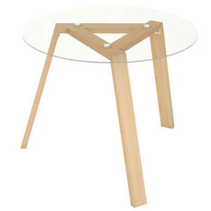36 Inches Round Glass Dining Table for 4 with Rubber Wood Frame-Natural - Color: - Picture 1 of 5