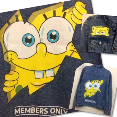 Members Only x Nickelodeon Mens Large Spongebob Denim Jacket Graphic NWT  - Image 1 of 4
