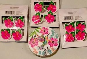 Floral Coasters, Set Of 4, & Set Of 12 Floral Novelty Clips, NEW - Picture 1 of 4