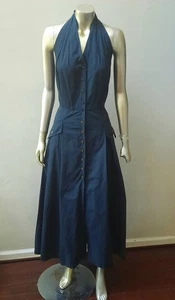VESTIDO MIDI 80S 90S 100% ALGODÓN LÍNEA A DE COLECCIÓN CON BOTONES HALTER SWING TRASERO 16 - Imagen 1 de 6