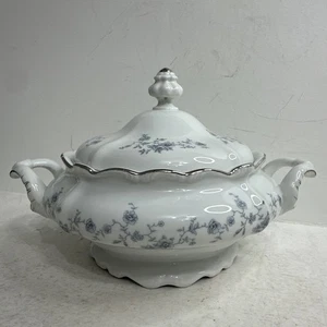 Cazuela cubierta con guirnalda azul Johann Haviland Baviera Alemania - Imagen 1 de 15