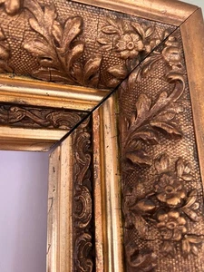 Antique Fancy Deep Set Gold Gilt Wood & Gesso Picture Frame Fits 22 3/4 x 16 3/4 - Picture 1 of 21