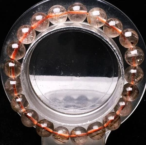 9,4 mm Natürliches Kupfer Haar Rutilquarz Kristall Runde Perlen Armband AAA - Bild 1 von 6