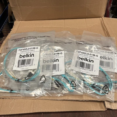 8 Each Belkin F2F402LL-01M-G Fiber Optic Cable 1M 10Gb Aqua - Image 1 of 4