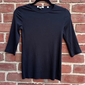VINCE $175 ribbed elbow sleeve knit top black women's small - Picture 1 of 9