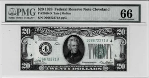 1928 $20 Federal reserve Note-fr.2050-D (Cleveland)PMG GEM 66 EPQ-Gold on Demand - Picture 1 of 6