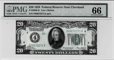 1928 $20 Federal reserve Note-fr.2050-D (Cleveland)PMG GEM 66 EPQ-Gold on Demand - Image 1 of 4