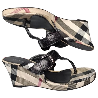 Burberry Thong Sandals Womens EU 37.5 Multi Check Wedge Heel Comfort Slip On - Image 1 of 4