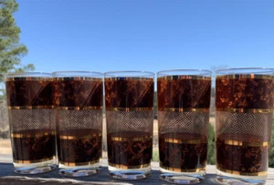 Georges  Briard  Signed  Fishnet Leather Drinking Glasses MCM Vintage Lot Of 5 - Picture 1 of 5