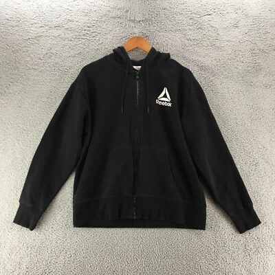 Rebook Hoddie 夹克女式 XL 黑色棉混纺长袖拉链前口袋 — 第 1/4 张图片