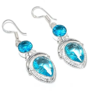 Aqua aguamarina piedras preciosas hechas a mano 925 plata esterlina joyería p... - Imagen 1 de 1