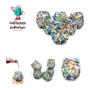 Confetti Rocks 16 oz Stemless Wine Glasses set of 6, Recycled Glass, Lead & T... - Picture 1 of 8