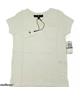7 For All Mankind Girls Sz 6 Top Shirt Ivory Cream Short Sleeve Tunic V Neck - Picture 1 of 8