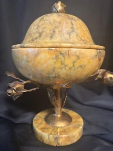 Vintage Italian Alabaster Ormolu Lidded Compote Tazza RARE HTF - Picture 1 of 11