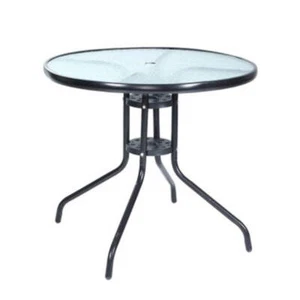 Outdoor Dining Table Bar Setting Steel Glass 70 Cm - Picture 1 of 5