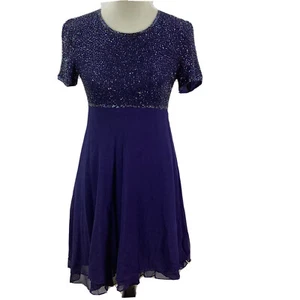 LAWRENCE KAZAR blaues Cocktailkleid Damen Gr. S Vintage 90er Seide Chiffon Perlen - Bild 1 von 7