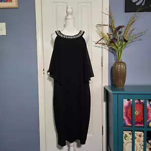 Women 20W En Focus Layered Sleeveless Black Dress Rhinestone Neckline Peephole - Picture 1 of 10