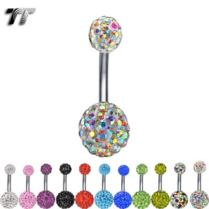 Quality TT 10/12mm Swarovski Crystal Double Ball Belly Navel Ring 8/10mm Bar - Picture 1 of 11