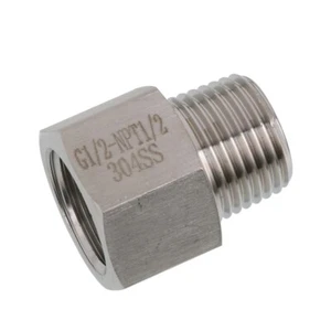 G 1/2" Female to NPT 1/2" Male Hex Threaded Pipe Fitting Adapter 304 SS - Picture 1 of 8