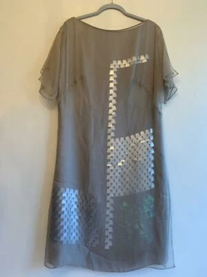 VESTIDO RECTO AKRIS DISEÑO LENTEJUELAS 100% SEDA MORERA TALLA US 12 AUTÉNTICO Foto 1 de 4