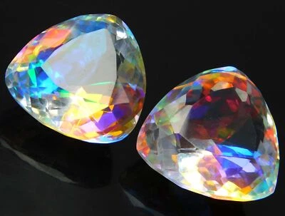 Par de piedras preciosas sueltas corte trillón topacio místico certificado A++ 48 quilates para hacer anillos Foto 1 de 4