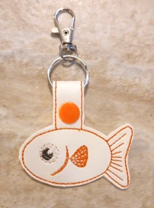 Orange Fish Embroidered Keychain, Key Ring, Snap Tab Zipper Pull Bag Charm - Picture 1 of 2