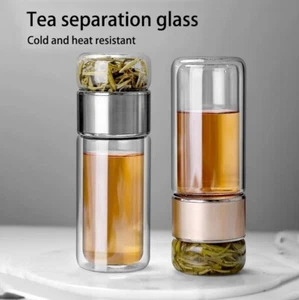 Glass Tea Infuser Bottle – 420ML Double Wall Tumbler with Filter for Drinks - Picture 1 of 8