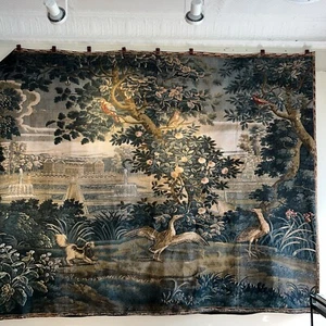 Beautiful Flemish Verdure Machine Woven Tapestry of Grand Castle and Trees - Picture 1 of 6