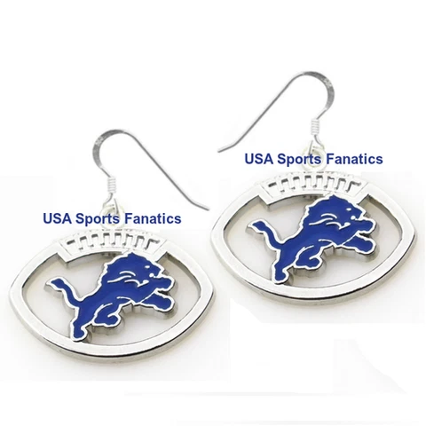 Detroit Lions Football Logo Pendant Earrings With 925 Earring Wires Cover