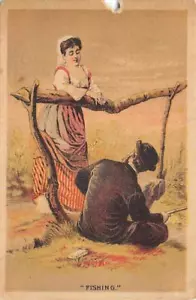 "Pesca"" Arte Reynolds Zapatos Kalamazoo MI Kingman c1910s Vintage Tarjeta de Comercio Anuncio - Imagen 1 de 1