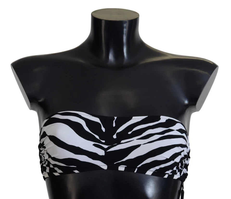 Top de bikini DOLCE & GABBANA negro blanco cebra bandeau traje de baño IT1 / XS 500usd Foto 1 de 4