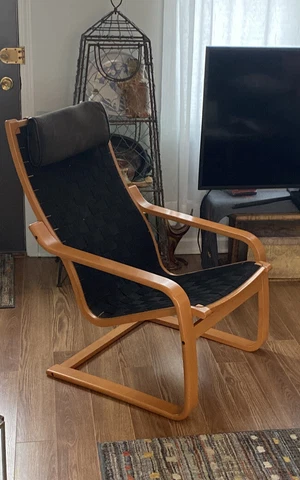 Danish Bentwood Cantilever High Back Woven Strap Lounge Chair Cover